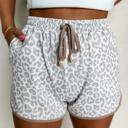  HIDDEN GEMS | Leopard Contrast Trim Drawstring Shorts