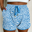  HIDDEN GEMS | Leopard Contrast Trim Drawstring Shorts