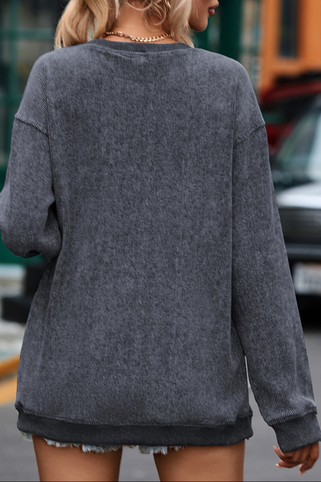  HIDDEN GEMS | Washed Ribbed Pullover Sweatshirt