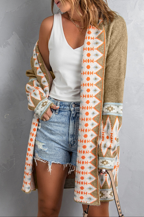 HIDDEN GEMS | Aztec Geometric Open Front Cardigan