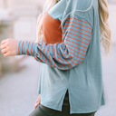  HIDDEN GEMS | Stripe Colorblock Bishop Sleeve Top