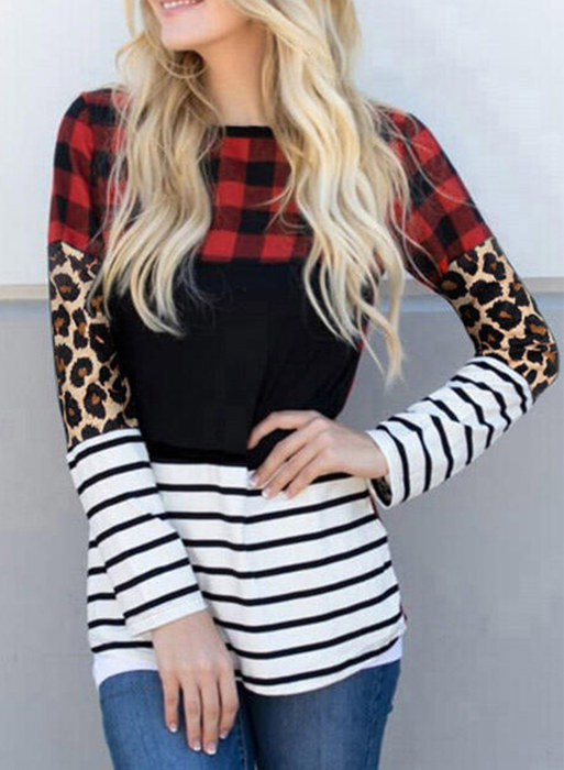 HIDDEN GEMS | Colorblock Plaid Long Sleeve Top