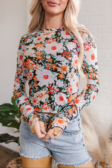 HIDDEN GEMS | Floral Mesh Long Sleeve Top