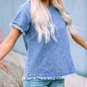  SALE! Denim Raw Edge Short Sleeve Top