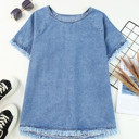  SALE! Denim Raw Edge Short Sleeve Top