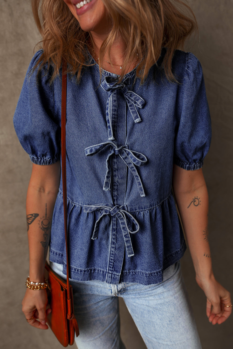 HIDDEN GEMS | Denim Daydream Bow Tie Shirt