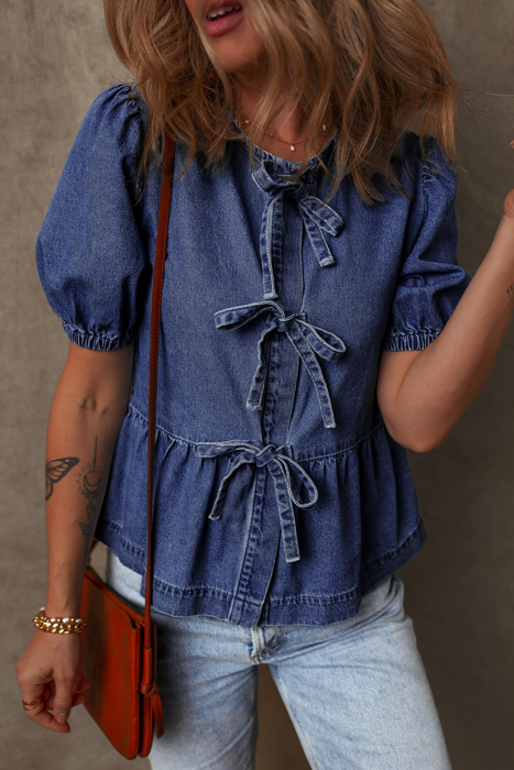 HIDDEN GEMS | Denim Daydream Bow Tie Shirt