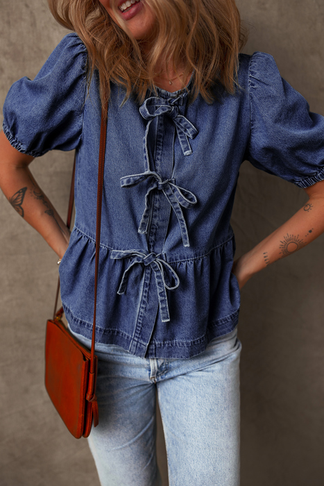 HIDDEN GEMS | Denim Daydream Bow Tie Shirt