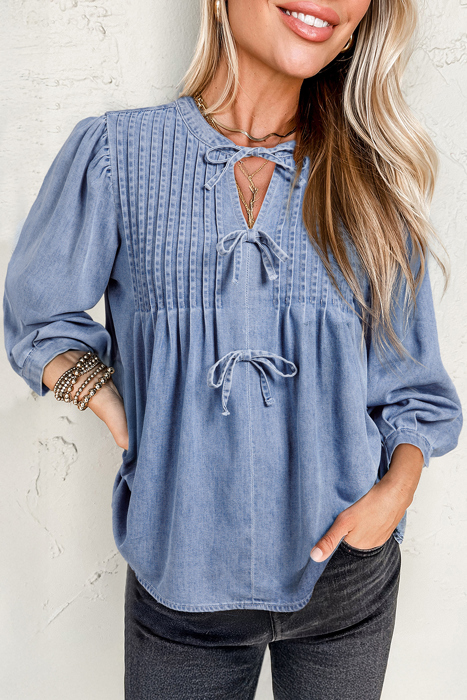 HIDDEN GEMS Bow Tie Denim Top