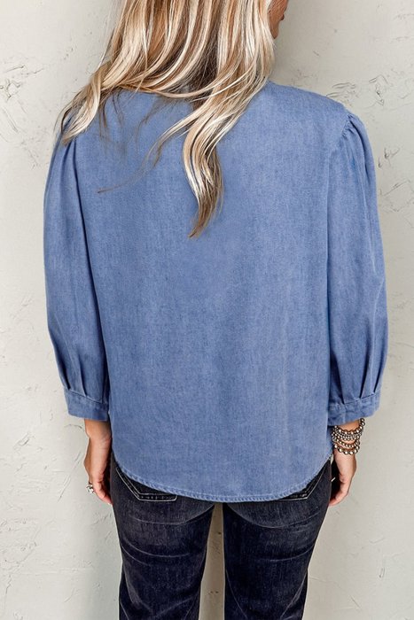 HIDDEN GEMS Bow Tie Denim Top