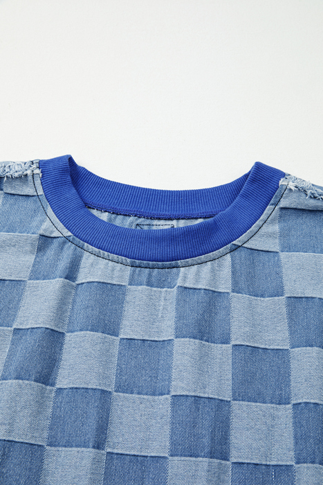 HIDDEN GEMS | Checker Denim Raw Edge Top