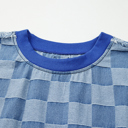  HIDDEN GEMS | Checker Denim Raw Edge Top