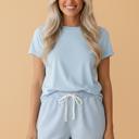  Coastal Stroll Stripe Denim Drawstring Shorts