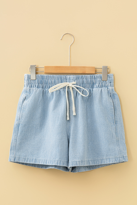 Coastal Stroll Stripe Denim Drawstring Shorts