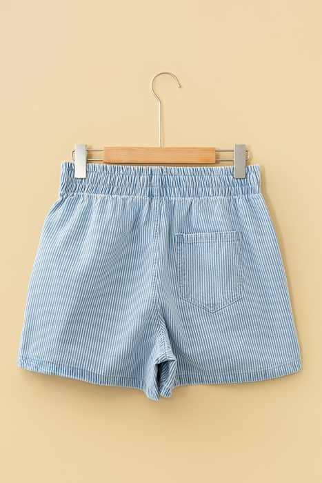 Coastal Stroll Stripe Denim Drawstring Shorts