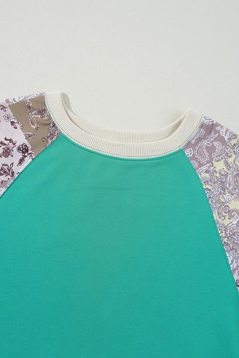 HIDDEN GEMS | Plaid Paisley Patchwork Long Sleeve Top