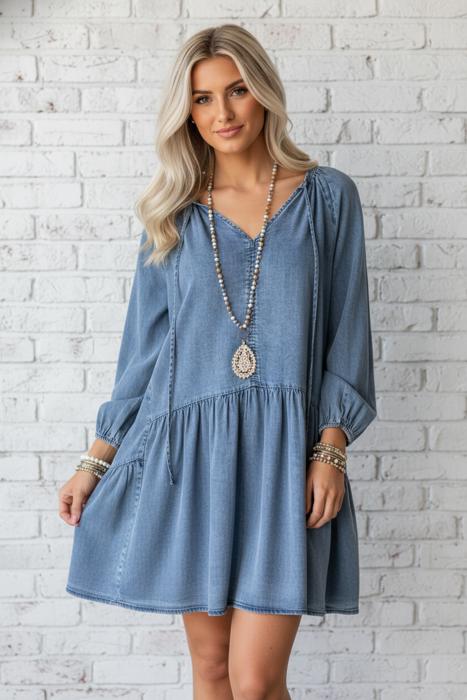 Twirl Worthy Peplum Denim Dress