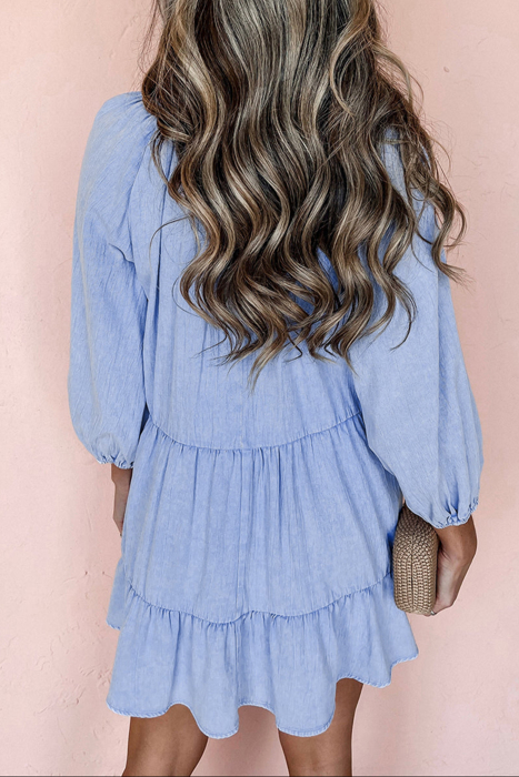 HIDDEN GEMS | Denim Chambray Puff Sleeve Mini Dress