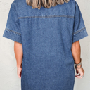  HIDDEN GEMS | Denim Collared V-Neck Pocketed Dress