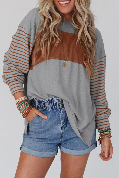 HIDDEN GEMS | Stripe Colorblock Bishop Sleeve Top