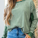 Green Stripe Small HIDDEN GEMS | Stripe Patchwork Long Sleeve Top