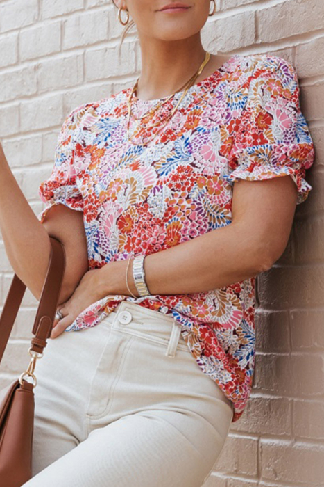 HIDDEN GEMS | Floral Bubble Sleeve Blouse