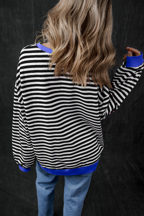 HIDDEN GEMS | Stripe Contrast Trim Sweatshirt
