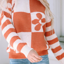  HIDDEN GEMS | Checker Floral Stripe Patchwork Sweater