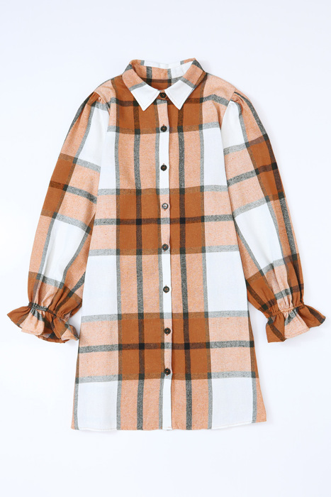HIDDEN GEMS | Plaid Ruffle Sleeve Shirt Dress