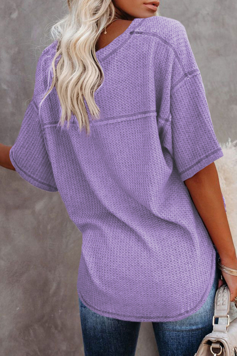 HIDDEN GEMS | Waffle Reverse Seam V-Neck Top