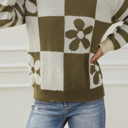  HIDDEN GEMS | Checker Floral Stripe Patchwork Sweater