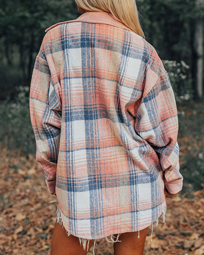 HIDDEN GEMS Tara Colorblock Plaid Shacket