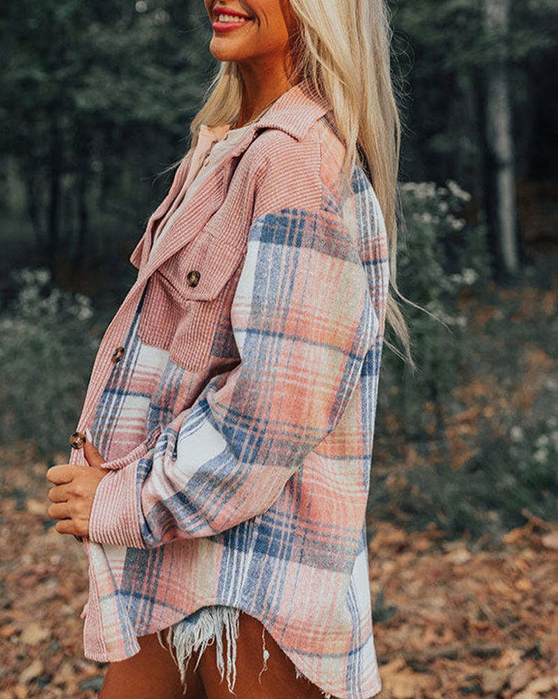 HIDDEN GEMS Tara Colorblock Plaid Shacket