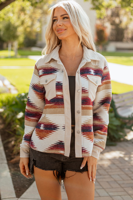 HIDDEN GEMS | Western Aztec Corduroy Patchwork Shacket