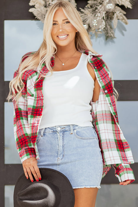 HIDDEN GEMS | Plaid Flannel Buttoned Christmas Shacket