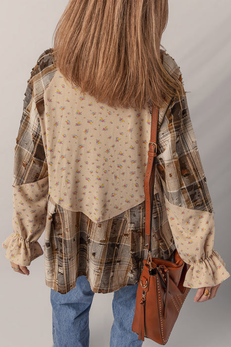 HIDDEN GEMS | Boho Floral Plaid Patchwork Ruffle Shacket