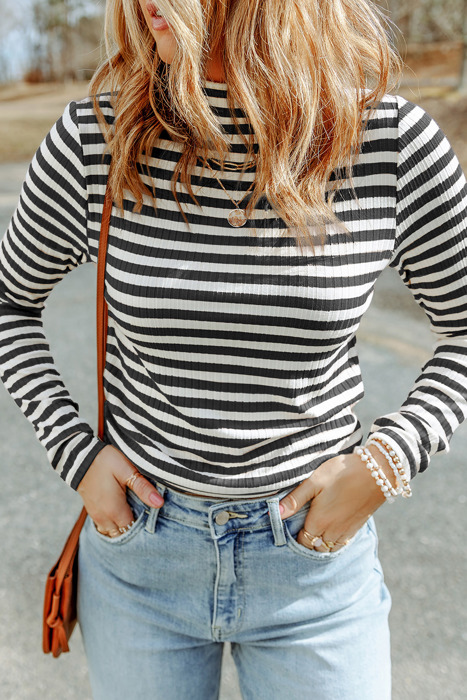 HIDDEN GEMS | Stripe Ribbed Long Sleeve Tee