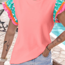  HIDDEN GEMS | Floral Ric-Rac Contrast Short Sleeve Top