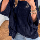  HIDDEN GEMS | Hollowed Knit 3/4 Sleeve Sweater