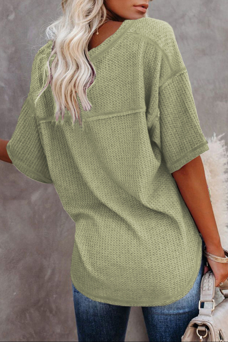 HIDDEN GEMS | Waffle Reverse Seam V-Neck Top