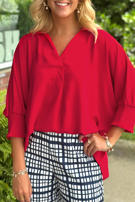 HIDDEN GEMS | Collared V-Neck 3/4 Sleeve Top