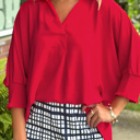  HIDDEN GEMS | Collared V-Neck 3/4 Sleeve Top
