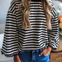  HIDDEN GEMS | Stripe Lace Trim 3/4 Wide Sleeve Top