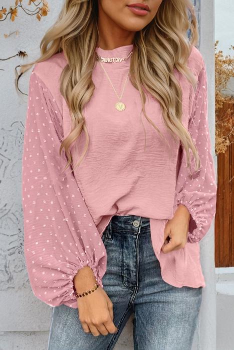 HIDDEN GEMS | Swiss Dot Patchwork Balloon Sleeve Blouse