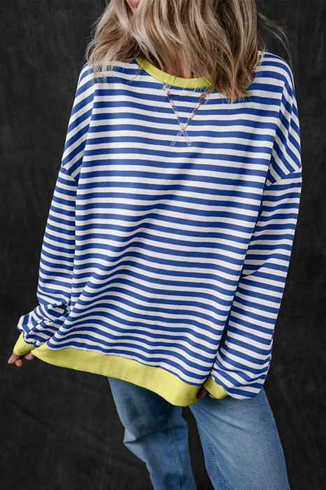 HIDDEN GEMS | Stripe Contrast Trim Sweatshirt