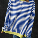  HIDDEN GEMS | Stripe Contrast Trim Sweatshirt
