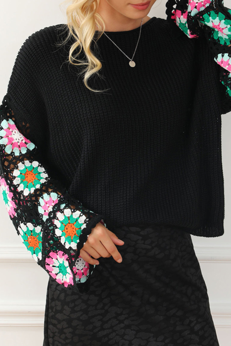 HIDDEN GEMS | Floral Crochet Bell Sleeve Sweater