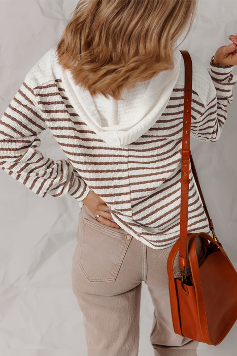 HIDDEN GEMS | Stripe Hooded Long Sleeve Top
