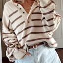  HIDDEN GEMS | Stripe Ribbed Henley Slouchy Sweater