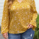  HIDDEN GEMS | Plus Size Floral Ruched V-Neck Blouse